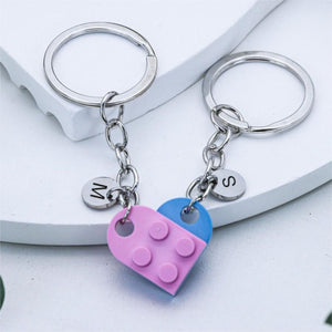 Personalized Initial Heart Couple Keychain Set