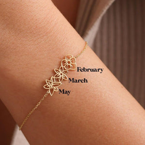 Personalized Birth Flower Bracelet - Jewelry Gift for Family/Mom/Friends/Sisters