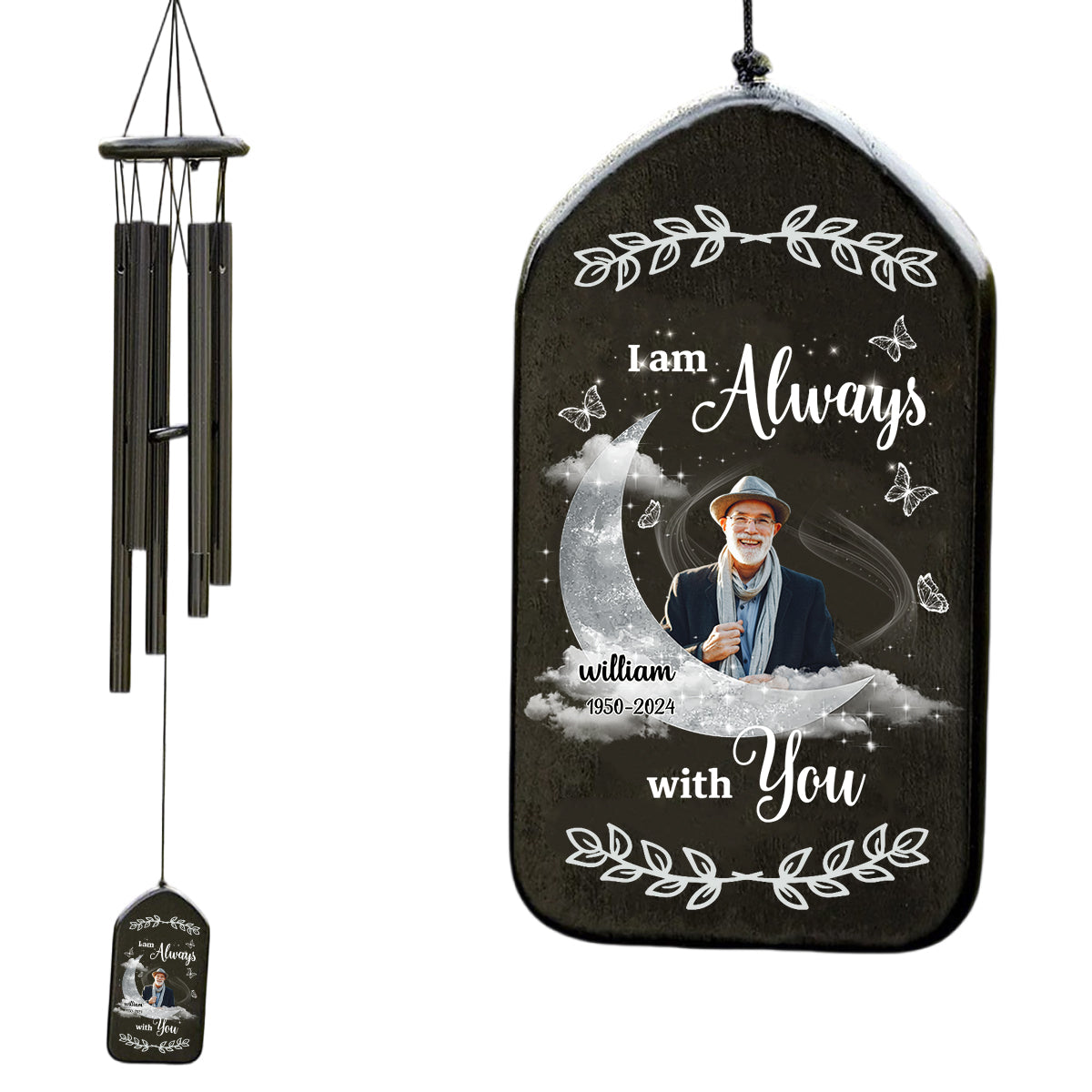 Memorial Upload Photo On Moon Personalized Wind Chimes
