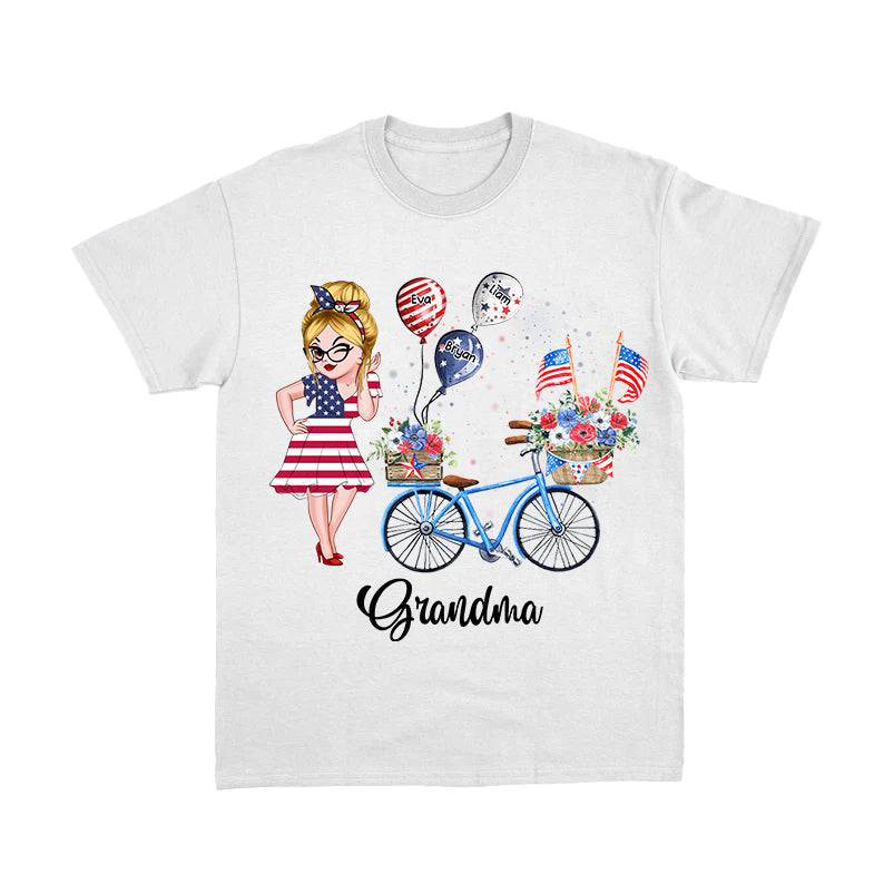 Personalized T-Shirt - 4th of July Grandma Mom Bike With Little Balloon Kids