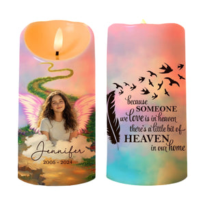 Because Someone We Love Is In Heaven Personalized Memorial Led Candle