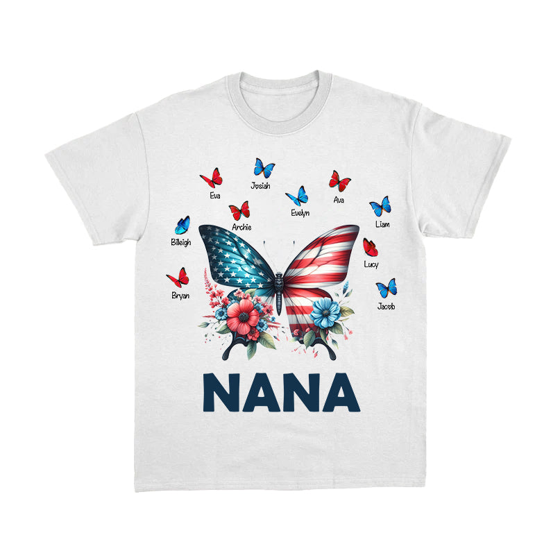 Personalized Grandma Mom Butterfly kids Independence Day T-shirt