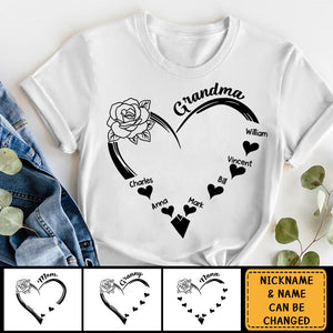 Grandma and Grandkids heart Personalized Pure Cotton T-shirt