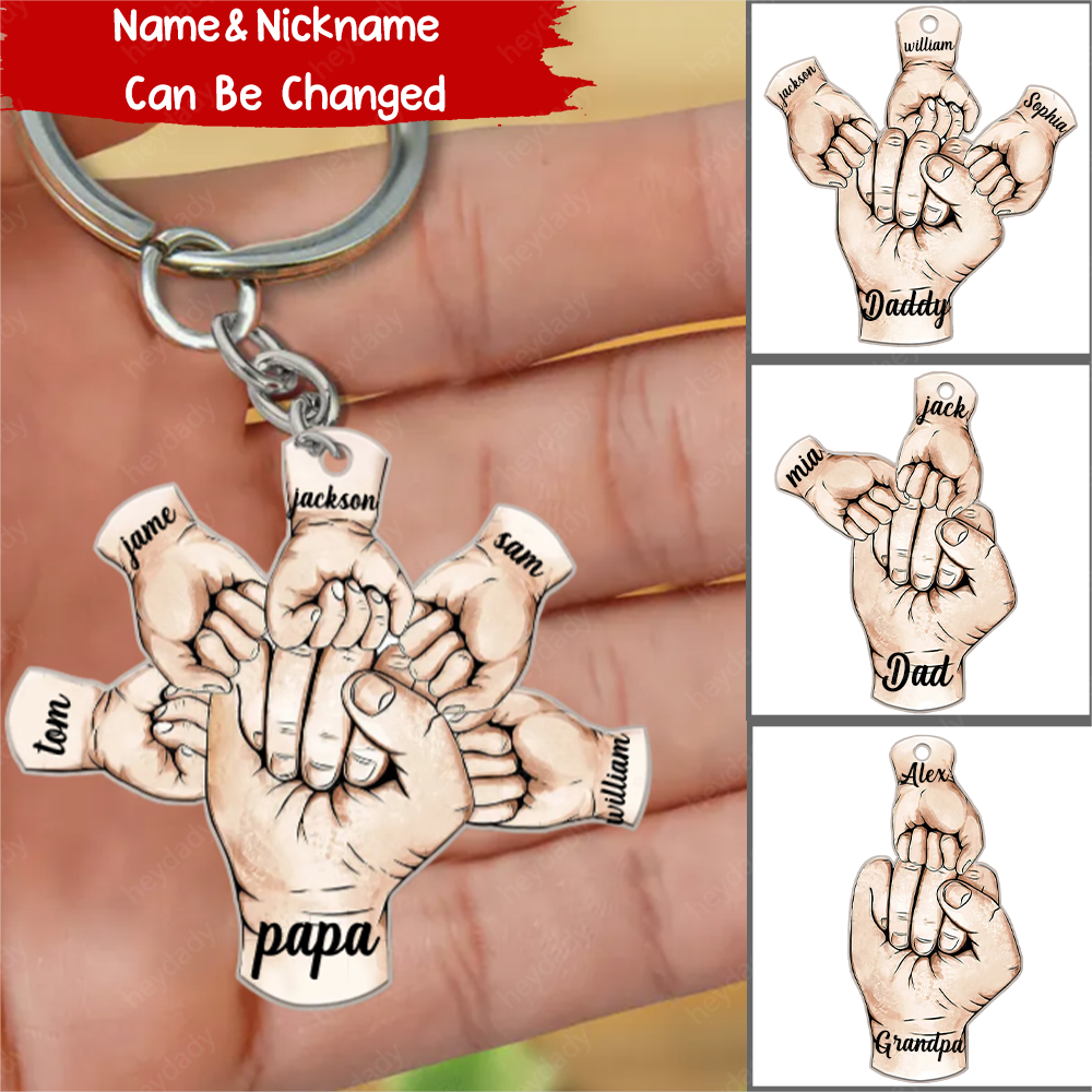 Grandpa, Papa, Daddy Hands Print Personalized Acrylic Keychain