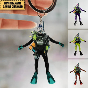 Personalized Diver Acrylic Hanging Keychain, Gift For Diving Lovers