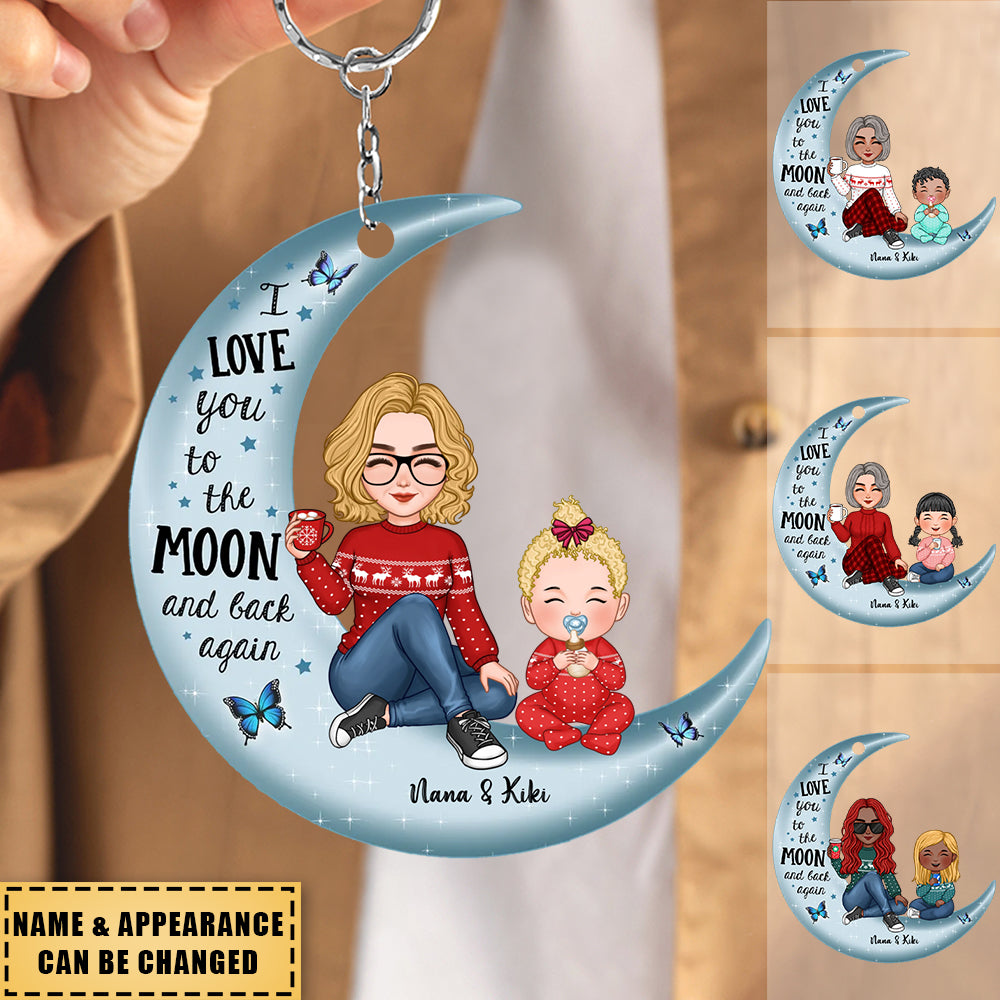 Cute Grandma & Grandkid On Moon Christmas Gift Personalized Acrylic Keychain