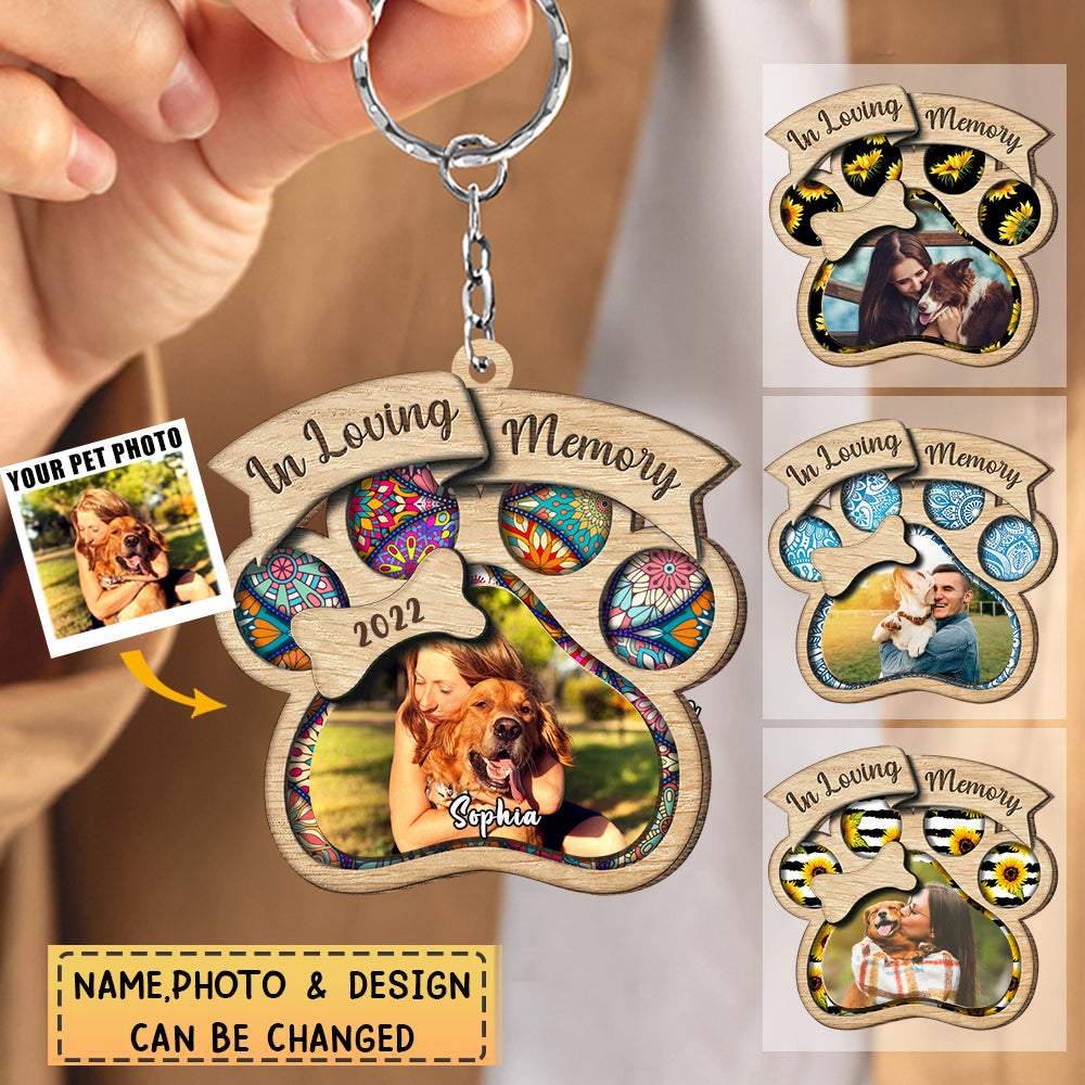 Personalized Custom In Loving Memory Pet Photo Wooden Keychain