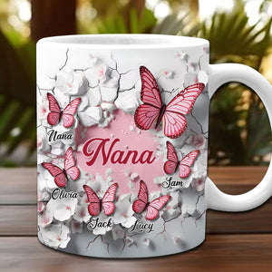 Crack In A Wall Pink Butterfly Grandma Mom Kids Personalized Mug