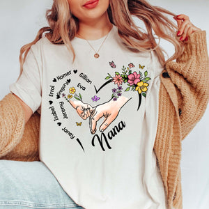 Personalized Grandma Kids Hands Flower Heart Pure Cotton T-Shirt