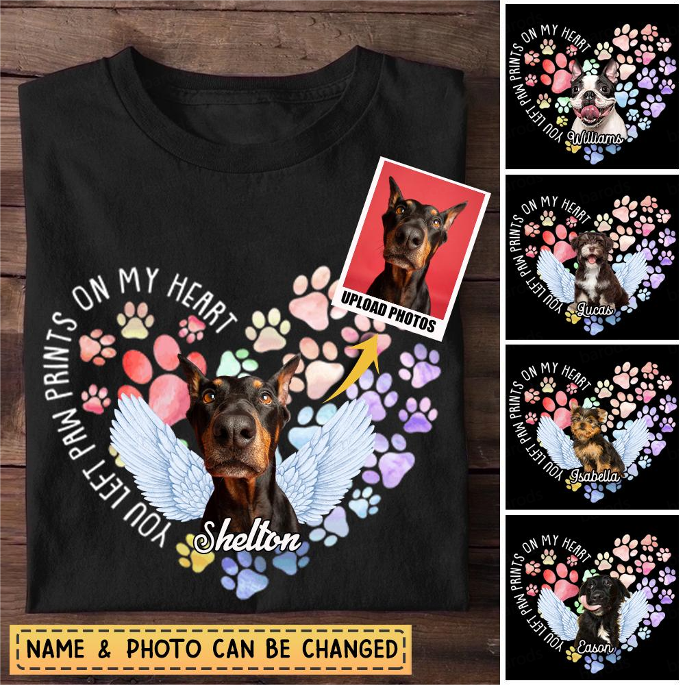 Personalized Dog Lover T-Shirt-You Left Paw Prints On My Heart